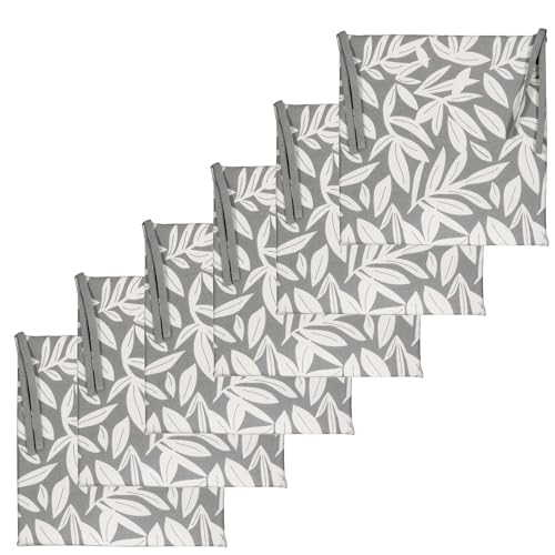 Atout Ciel Lot de 6 Galettes de Chaise carrées 40x40cm, Gris imprimé/uni