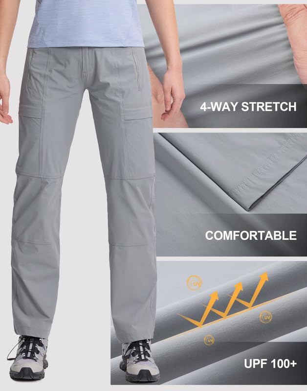Pioneer Camp Damen Wanderhose, Sommer Trekkinghose UV-Schutz UPF 100 mit 20D Stretch Materia In die eigene Tasche verpackbar für Wandern, Reisen & Angeln