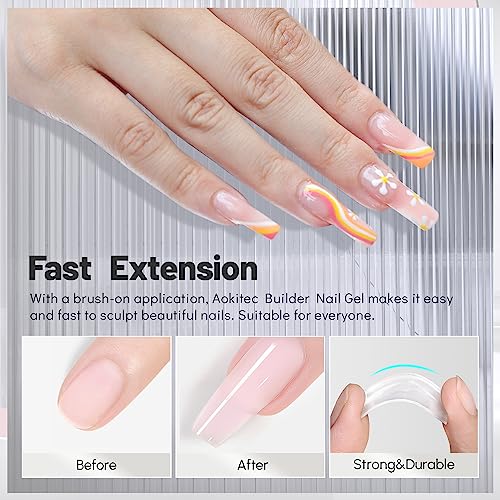 Aokitec 7-In-1 Pink Gel Builder 15Ml Building Nail Gel Nail Polish For Strengthener Gel,Extension Gel,Rhinestone,Base Coat,False Nail Tips Glue Gel In A Bottle With Brush Soak Off Uv Led Gel Nail #TOP2
