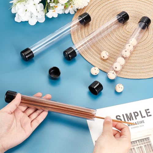 Image of AHANDMAKER 5Pcs Clear Plastic Tubes with Caps, 8 Inch x 0.9 Inch Rigid Storage Tube, Portable Transparent Container Tube for Incense Sticks Beads Pens Small Item Storage