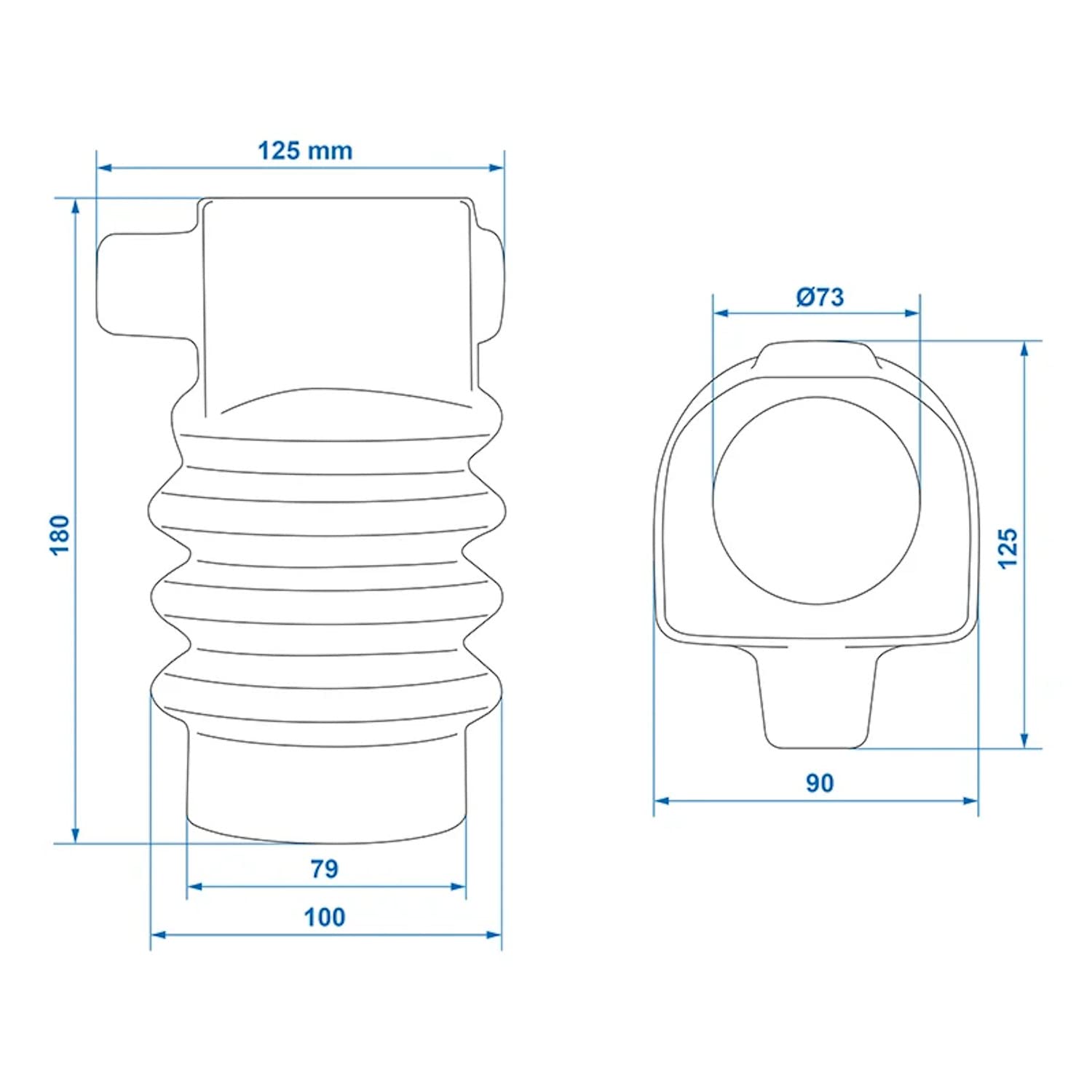 ProPlus Soufflet pour Williams KFG35, Longueur 180 mm | Soufflet en caoutchouc, Ø 73 mm, carré vers rond - avec colliers de serrage et écrous inclus