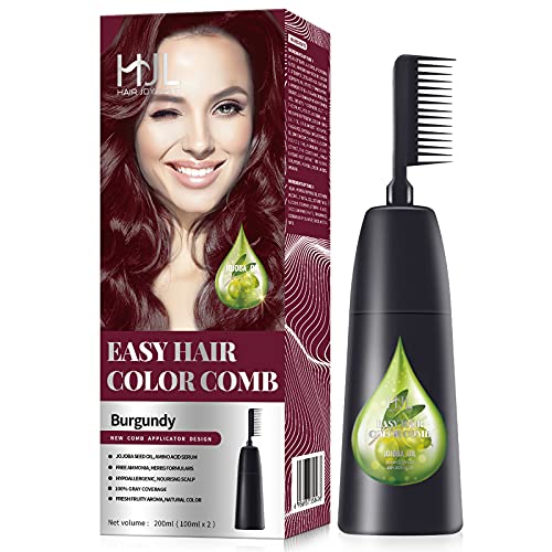HJL Hair Color Permanent Hair Dye Cream with Comb Applicator Ammonia Free 100% Gray Coverage Hair Coloring Kit, Burgundy, Pack of 1