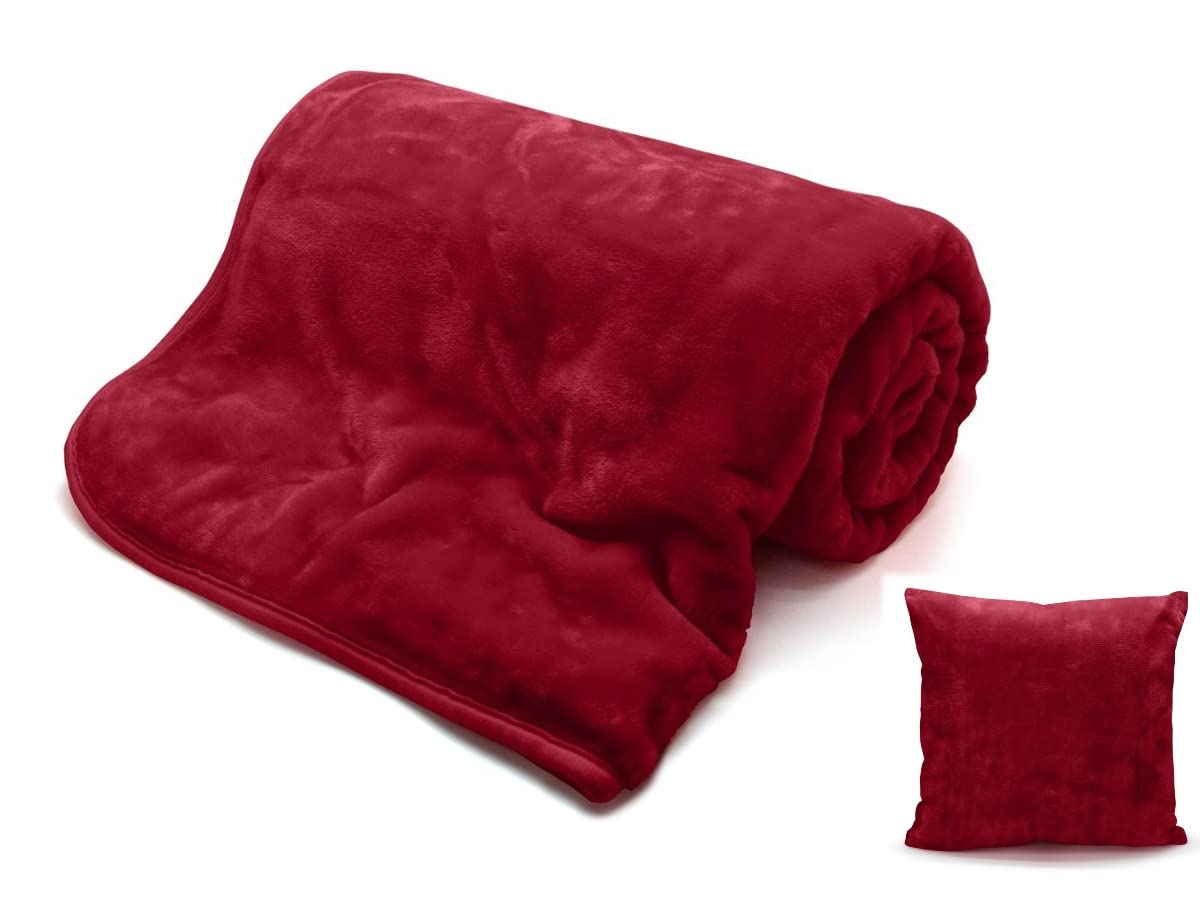 INSAFIANS Faux Fur Throw with matching Cushion Cover (Red, Cushion Cover 43cmx43cm)