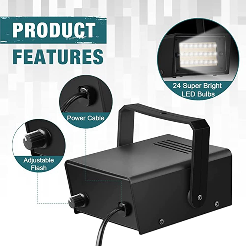 Daconovo 4 Luces Estroboscópicas LED para Fiestas, Control de Velocidad de Flash Ajustable, Negro con destellos de colores