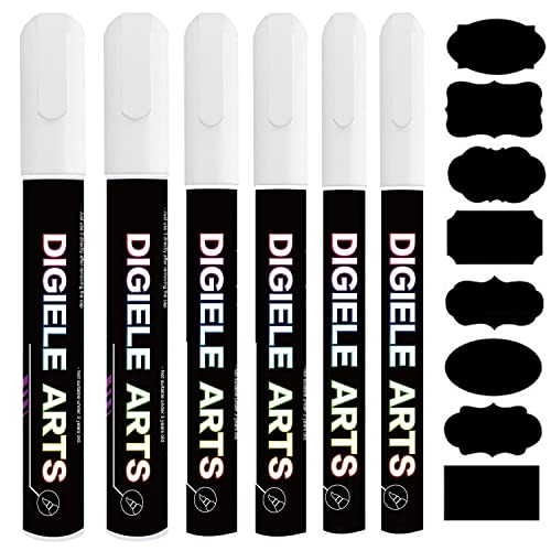 Marqueur Craie Blanc, DIGIELE Feutre Craie Liquide Blanc 1mm / 3mm / 6mm + 16 Etiquettes Tableau, Effaçage par Chiffon Humide ou Sec pour Tableau Noir,...