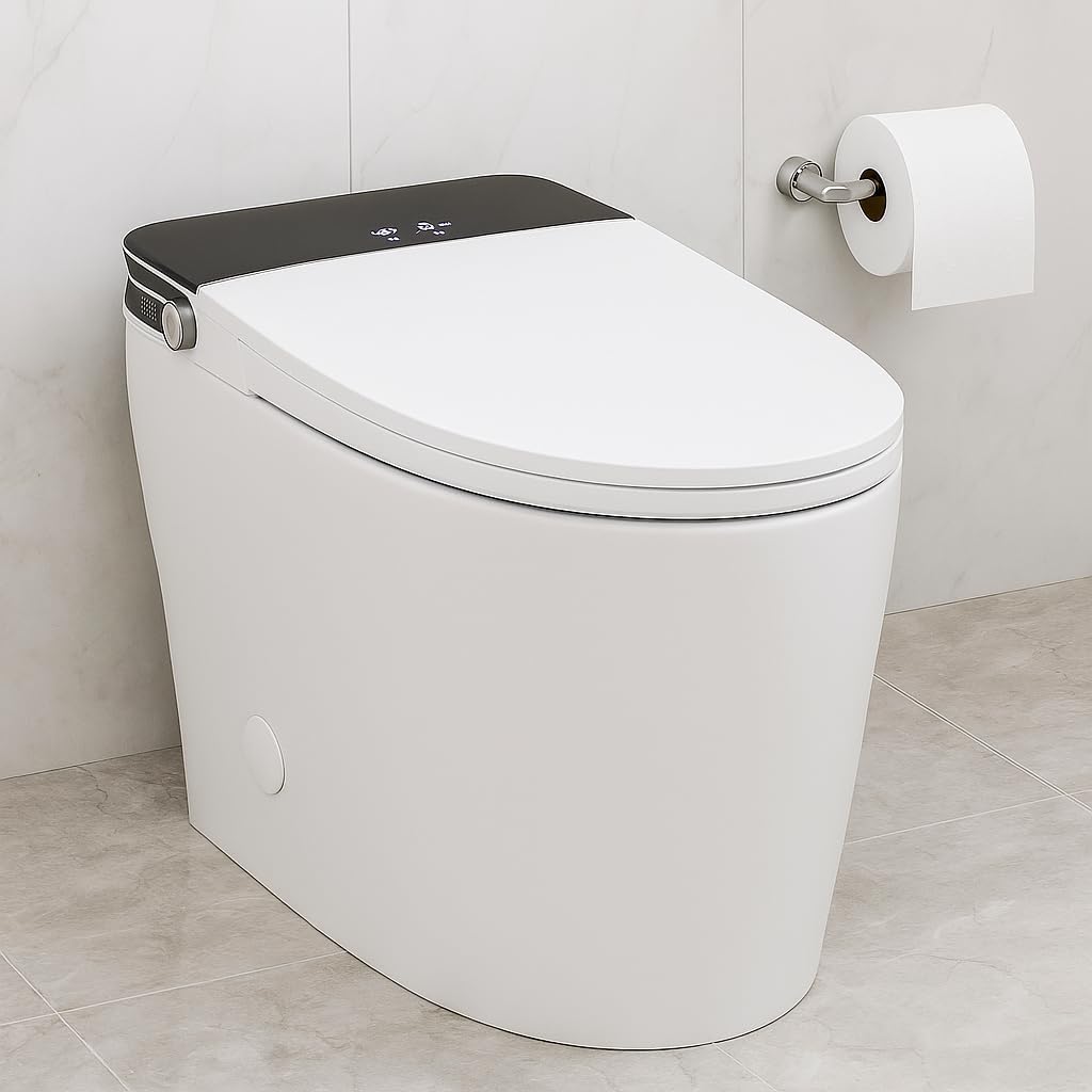 Smart Toilet with Built-In Bidet, Heated Seat, Warm Water and Dry, with Sensor and Temperature Display, Auto Flush, Auto Open & Close Lid, Wireless Remote Control
