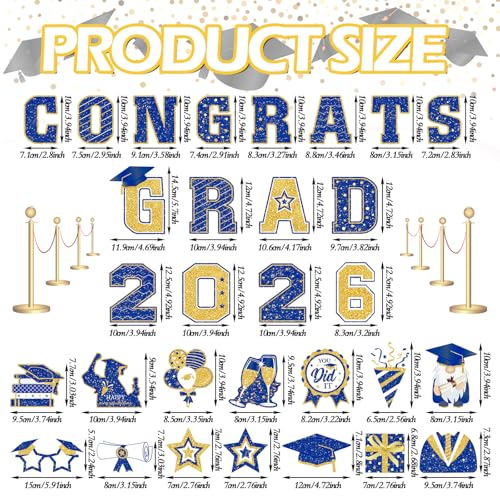 Image of Landhoow 30 Pcs Graduation Car Magnets 2026 Senior Graduation Car Decoration Bumper Sticker Congrats Grad Magnet Magnetic Refrigerator Decal for Grad Parade Party Supplies(Blue, Gold)