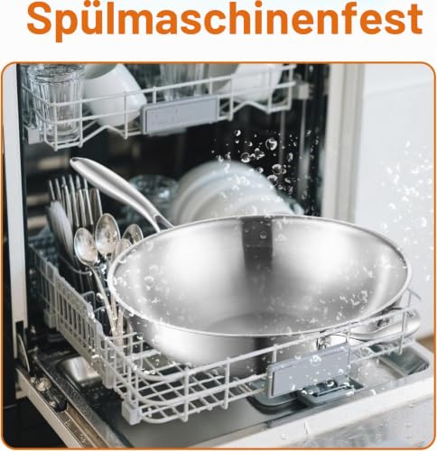 DELARLOCHEF Edelstahl Wokpfanne 28 cm Induktion, Durchgehend 3-lagig Wok – Ansicht 5