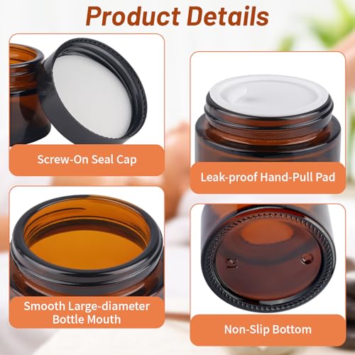 Pack of 8 Amber Glass Empty Jars, Cream Jars for Filling with Stickers and 2 Spatulas, Glass Jar with Lids, Ointment Jar - Image 4