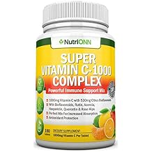 Super Vitamin C Complex - 1695Mg - 180 Tablets - With 530 mg Natural Citrus Bioflavonoids, Rose Hips, Rutin, Quercetin & Hesperidin For Increased Absorption - Advanced Immune Support - Non-GMO