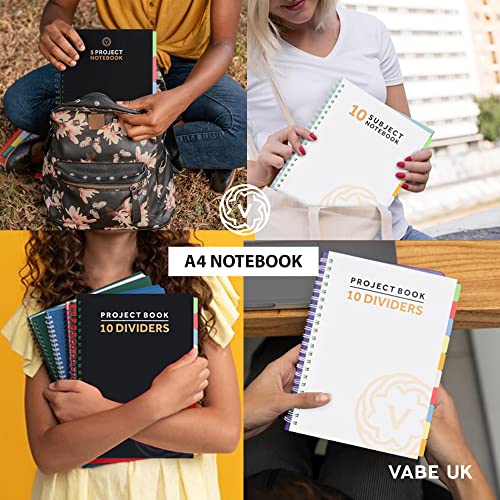 VABE UK Cahier de projet A4 – 5 intercalaires – 200 pages (100 feuilles) – Papier blanc ligné 100 g/m² – Couverture épaisse mate plastifiée (noir) – vue 9