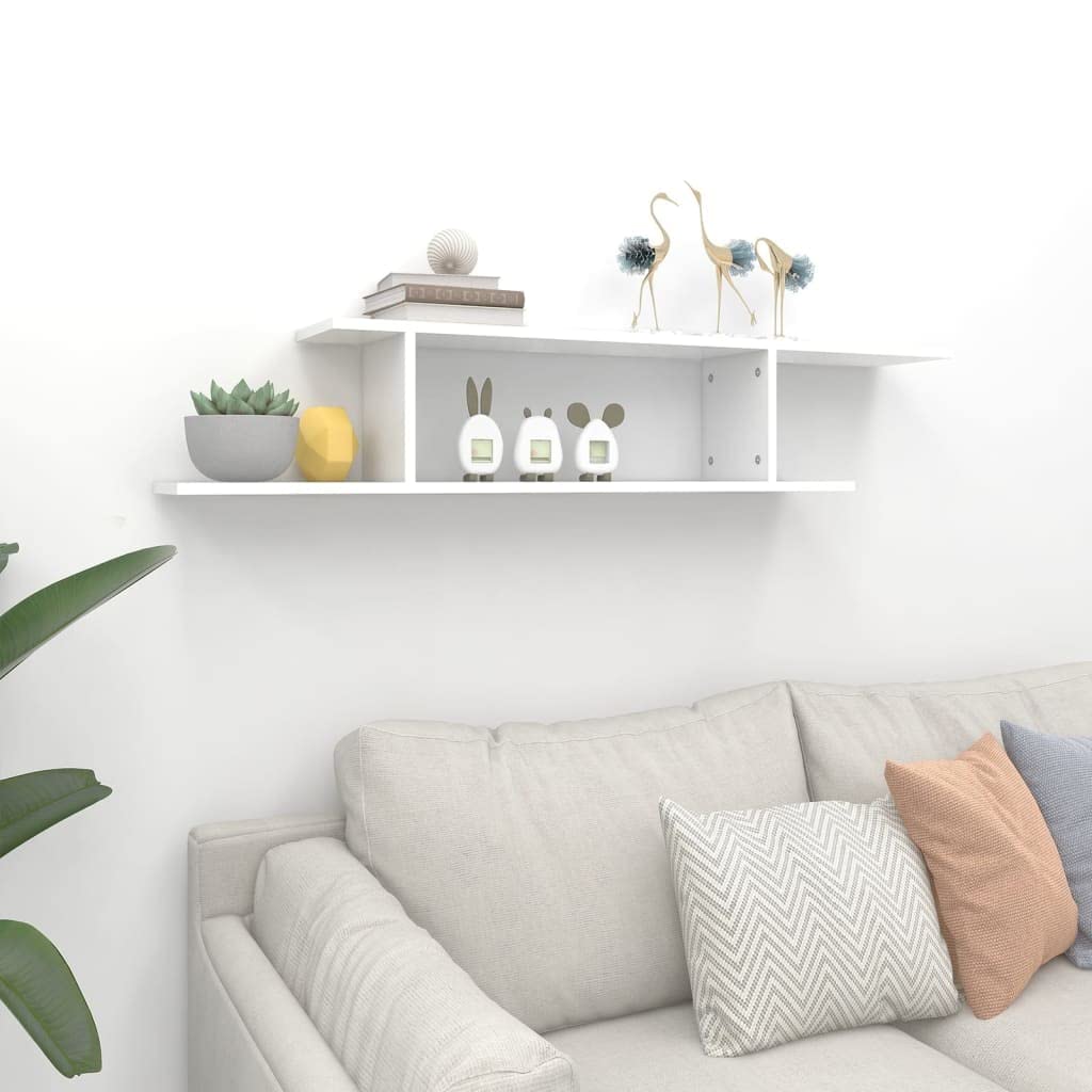 Mensola da parete per TV, in compensato, 125 x 18 x 23 cm, supporto robusto e stabile per lettori DVD, componenti AV, console e decorazioni, design asimmetrico