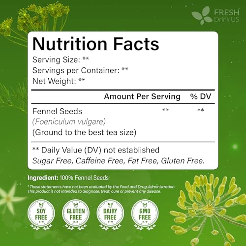 Image of FreshDrinkUS, Premium 135 Fennel Tea Bags, 100% Natural & Pure from Fennel Seeds. Made with Natural Material Tea Bags. No Sugar, No Caffeine, No Gluten, Vegan.