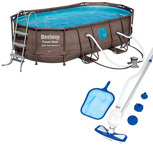 Bestway 14 x 8 x 3.3 Foot Power Swim Vista Pool Set with Pump & Cleaning Kit
