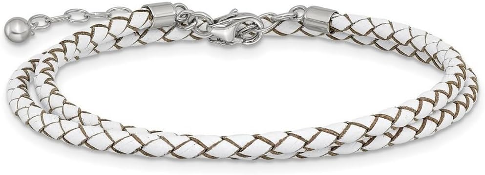 925 Sterling Silver Reflections White Leather With 2in Ext Choker Wrap Bracelet Wrap Bracelet for Women