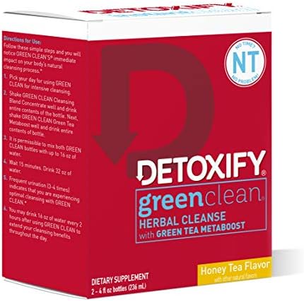 Detoxify - Green Clean Herbal Cleanse - Honey Tea Flavor - (2) x 4 oz Bottles - Professionally Formulated Professionally Herbal Detox Drink - Enhanced with Burdock Root Extract & Green Tea Metaboost