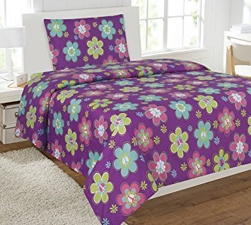 Fancy Linen Collection 3 PC Flower Purple Pink Sheet Set Twin Flower Sheet Set New