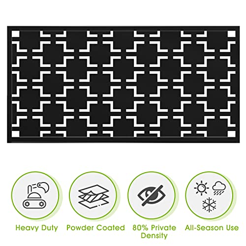 Elevens Metal Privacy Screen Outdoor Patio Screen Panels Freestanding Decorative Screen Set with Stand for Deck Patio Balcony Garden Outdoor&Indoor, Black-quadra