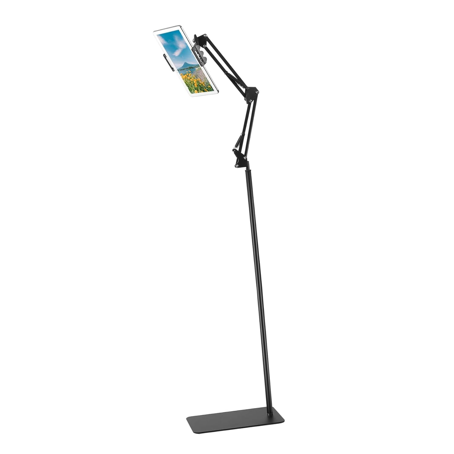 BRIGHTFUFU Adjustable Tablet Floor Stand with Rotation Durable Construction Space-Saving Design for Phones and Tablets Home Office Use