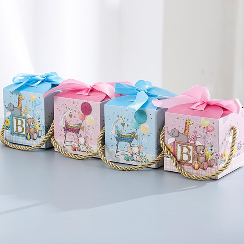 Süße Cartoon-Tier-Süßigkeitsbox für Kindergeburtstag, Geschenktüte mit Handseil, Junge, Mädchen, neue Babyparty, Geschenkboxen, Partydekorationen, Pink B, 100 Stück, klein 8 x 8 x 8 cm