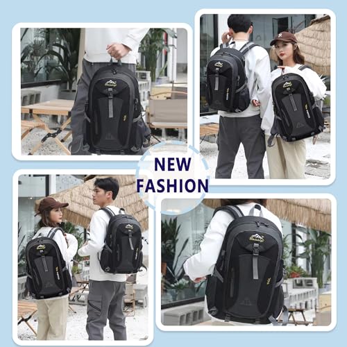 Nircho Wanderrucksack Herren Damen 40L Wasserdichter Rucksack Leicht Groß Reiserucksack,Outdoorrucksack mit Reflexstreifen Für Wandern, Radfahren, Klettern, Bergsteigen und Reisen Sport (Black)