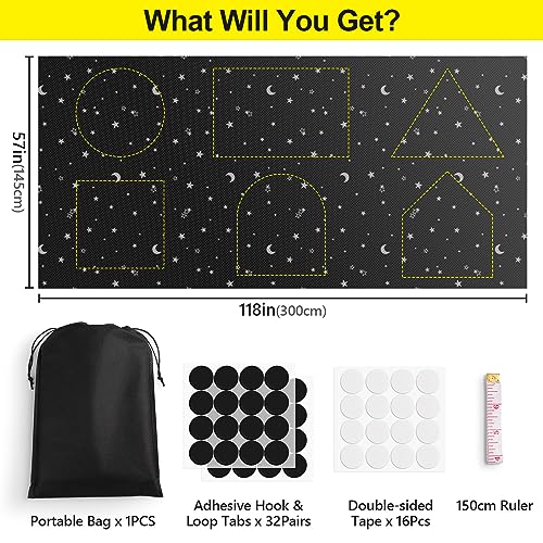 FADOTY 100% Blackout Curtains for Bedroom 118" x 57" Portable Blackout Shades Film No Drilling Travel Blackout Blinds Sun Light Blocker Window Cover Black Out Curtains for Nursery Dorm Room, Star - Thumbnail 4