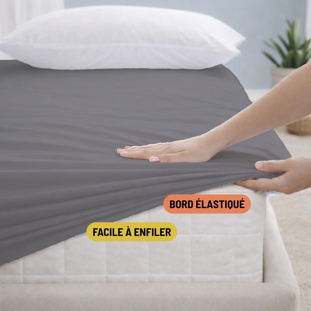 Lot de 6 Draps Housse – 100% Coton 57 Fils/m² – Certifié Oeko-TEX – Bonnet Profond pour Matelas Épais (Anthracite, 90 X 200 cm)