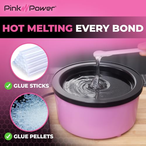 Pink Power Electric Hot Glue Pot for Crafts w/Adjustable Temp 225-400 F - 160ml Hot Glue Skillet for