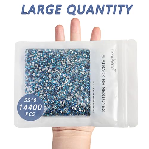 Image of Beadsland Flat Back Crystal Rhinestones Bulk, Aquamarine AB, SS20, 14400pcs | Flatback Glass Gems for Nails Crafts Clothes DIY Decoration, Glue Fix, 4.6-4.8mm