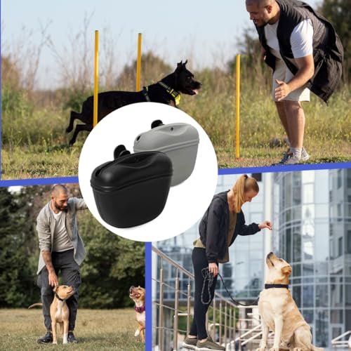 EIHI 2 Stück Leckerlitasche für Hunde, Futterbeutel Hundetraining, Hunde Futterbeutel für Hundetraining mit Clip Magnetverschluss in Silikon für Außenbereich,Schwarz und grau