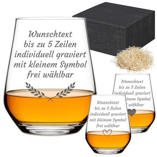 Whiskyglas mit Gravur 425 ml Personalisiert - Whiskytumbler mit Name Wunschtext - Geschenk für Männer Vatertag Geburtstag Weihnachten - Whiskey Trinkglas mit Symbol