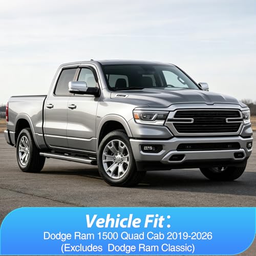Image of Nilight Tape on Window Visors for Dodge Ram 1500 Quad Cab 2019-2026, 4PCS | For New Body Quad Cab Only, Not for Crew Cab or Classic, Outside-Mount Rain Guards for Fresh Air Circulation, Smoke Tinted