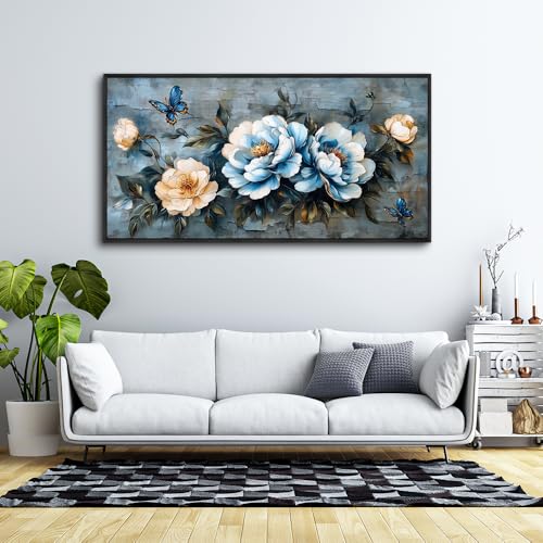 KELIYUAN Large Canvas Black Framed Wall Art Decor For Living Room Bedroom Abstract Wall Painting Flower ink painting Home Dining Room Wall Decorations Prints Posters Modern Room Home Decor 24"X48"