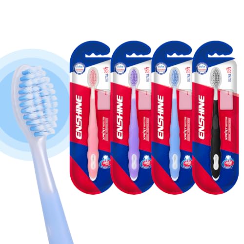 Image of Enshine Expert Protection Toothbrush for Adults, Pack of 4, Multicolor | Double-Tapered Ultra Soft PBT Bristles, Sensitive Gums, Deep Gum-Line Plaque Removal, Non-Slip Grip