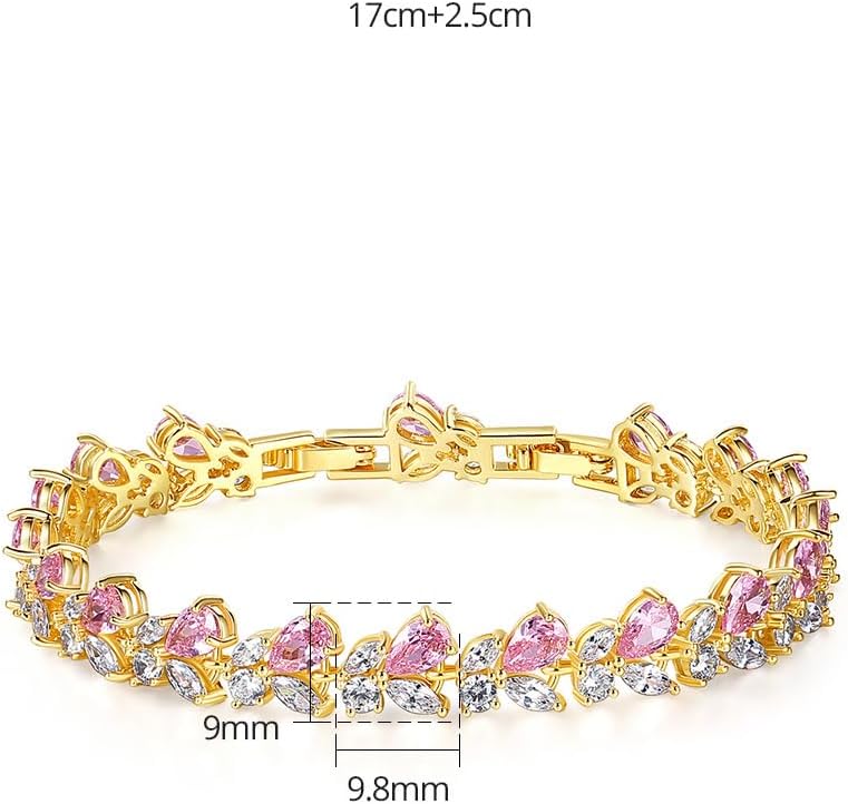 14K Gold Pink Marquise Moissanite Bracelet, Heart-Shaped Bow Design, Romantic Style for Women