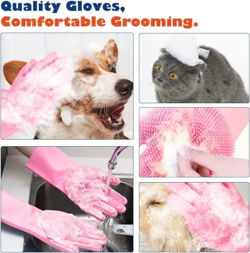 Image of Pet Glove, Grooming Tool, Furniture Pet Hair Remover Mitt (Pink)