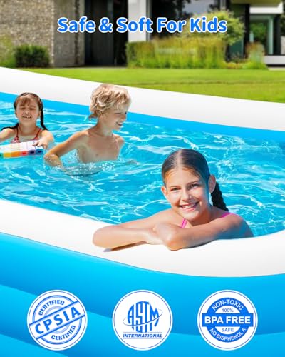 Image of Blow Up Pool for Adults, Inflatable Pool with Pump (Light Blue)
