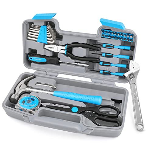 Hi-Spec 40 Pc Blue Hand Tool Kit Set for General Household Use. Home, Office and College Dorm Small Tool Box of Starter Basic Tools for Repair and Maintenance