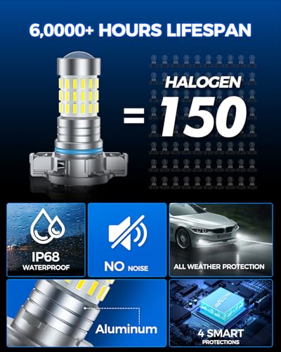 Image of Marsauto 5202 LED Fog Light Bulbs, 10,000 lumens 6000K Cool White, 48 Chips DRL Bulb, 5202 Led Bulb 1:1 Mini Size 5202 5201 PS24W Fog Lights Led, 360 Illumination, Side Marker Lights