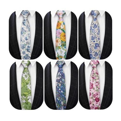 Image of Barry.Wang Mens 6 PCS Ties Silk Striped Paisley Check Floral Necktie Silky Woven Wedding Business Party Ties 3.34 inch