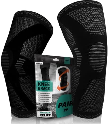 POWERLIX Knee Compression Sleeve (Pair) - Best Knee Brace for Knee Pain for Men & Women โ Knee Support for Running, Basketball, Volleyball, Weightlifting, Gym, Workout, Sports - (Black M)