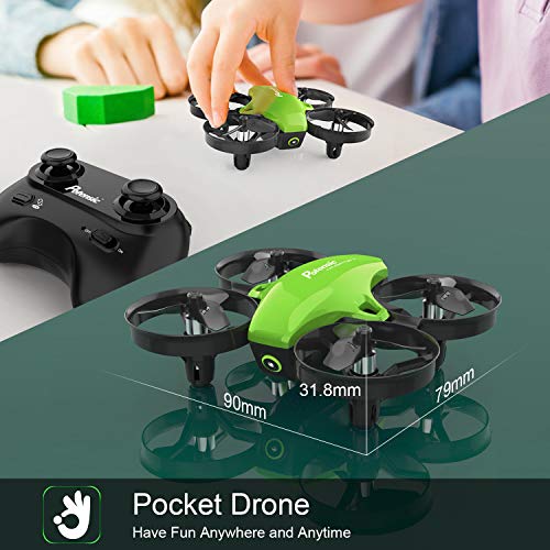 Potensic Upgraded A20 Mini Drone Easy to Fly Even to Kids and Beginners, RC Helicopter Quadcopter with Auto Hovering, Headless Mode, Extra Batteries and Remote Control-Green