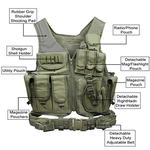 Goetland 600D Polyester Tactical Vest Outdoor Ultra-Light Combat Training Vest CS Adjustable S-XXL, Army Green - Thumbnail 5
