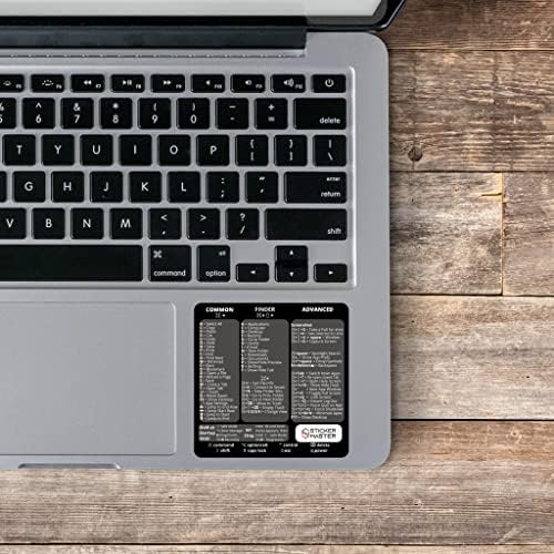 Sticker Master Mac OS MacBook Air Pro Decal Sticker Cheat Sheet Accessories Keyboard Shortcuts Temporary Adhesive Mac Laptop Accessory M1 Intel Clear Vinyl Sticker, Compatible with 13/14/16 inch Black