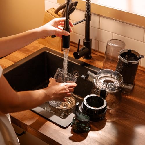 Cecotec Licuadora para Frutas y Verduras de Prensa Fría Juice&Live 1500 Slim. Motor DC de 200W, 1 Velocidad y Función de Marcha Atrás, Boca de 82mm, 55±5 RPM, Fácil Montaje y Limpieza