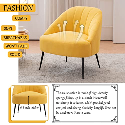 Gnixuu Modern Barrel Accent Chair, Thicken Upholstered Arms Chair Fabric Single Sofa Chair With Metal Legs, Rest Comfy Wingback Armchair For Bedroom Living Room Small Spaces Apartment Office(Yellow) #TOP2