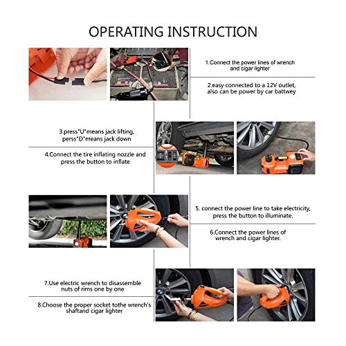 Marchinn 12V Dc 5 Ton Electric Car Jack Kit 3 In 1 Hydraulic Floor Jack With Tire Inflator Pump Led Flashlight And Electric Impact Wrench Car Repair Tool Kit For Car Suv Truck Lift Tire Change #TOP4