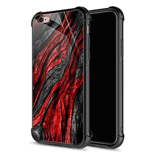 CARLOCA Compatible with iPhone 6S Plus Case,for iPhone 6 Plus Cases for Boys Men, Black Red Wood Grain Pattern Design Shockproof Anti-Scratch Case