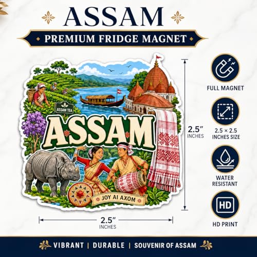 Image of Zesta Wooden Fridge Magnets Set | Refrigerator Decor Magnets for Kitchen | India Souvenir Fridge Magnet Collection | Wooden Magnet for Fridge Door Decoration (Assam)