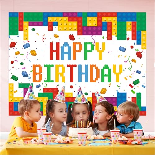 Image of Building Block Birthday Backdrop 4x3 Ft | Backdrops for Decoration | Birthday Decoration Backdrop | Banner for Kids Theme Party